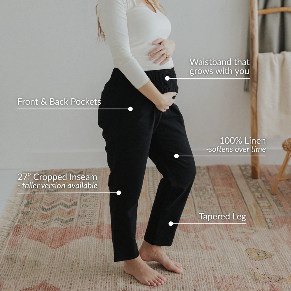 Everyday Transitional Smocked Linen Maternity Pan… - image 3